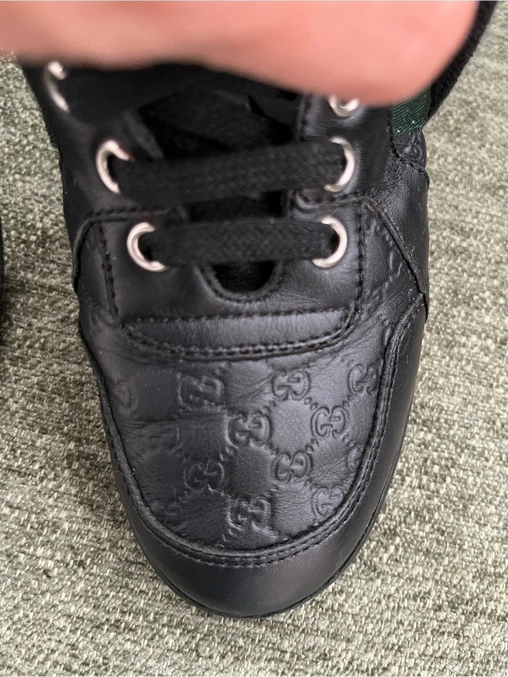 Gucci Boys Black High Top Sneakers GG Guccissima Web size 29 Stripe Lace Up